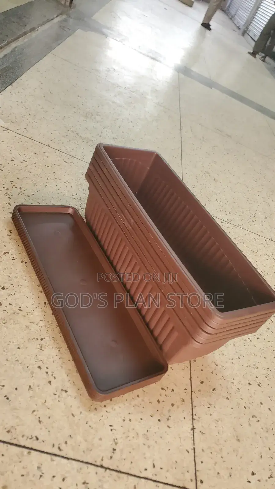Coffee Brown Rectangular Plastic Flower Pots Large
