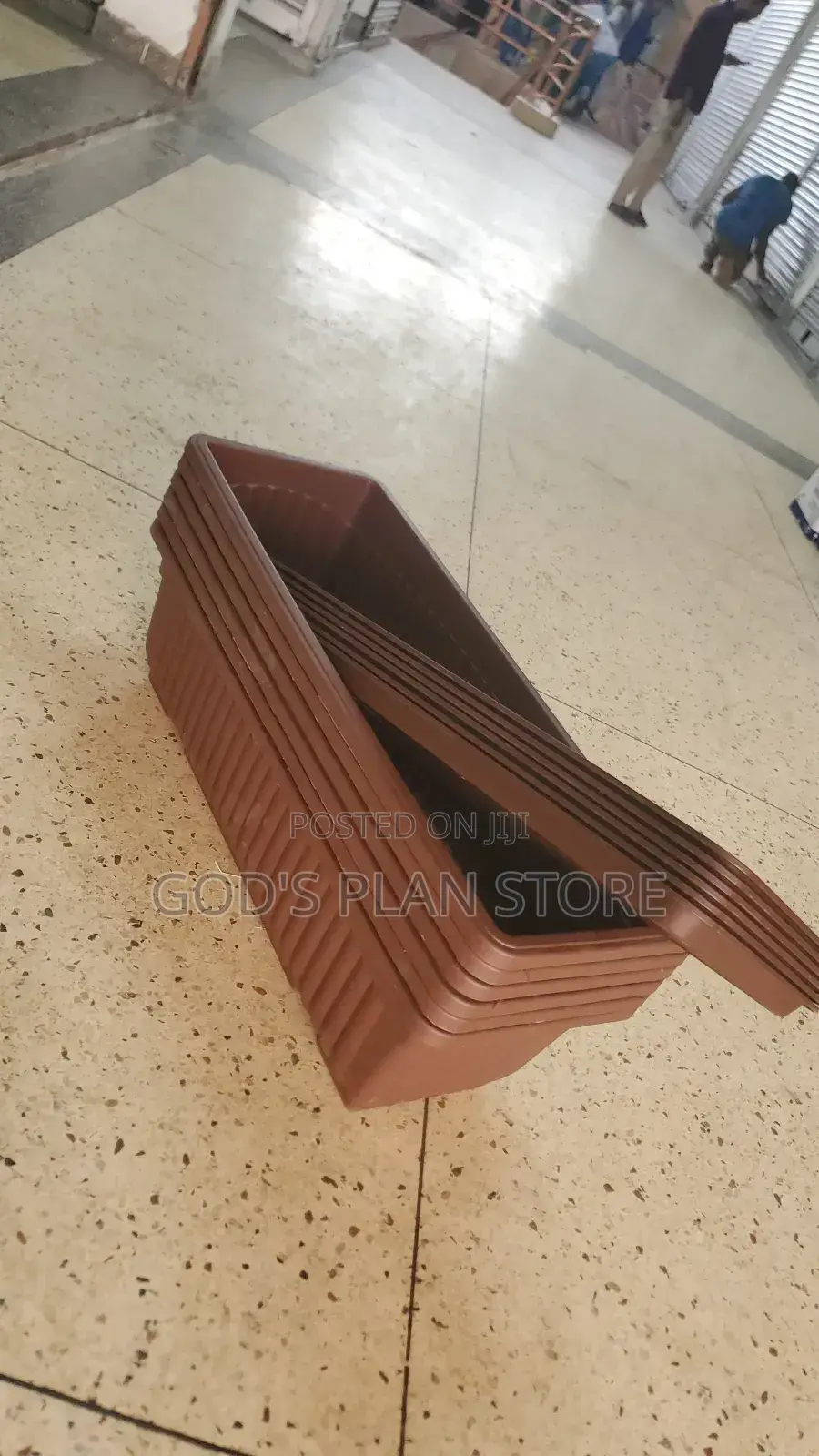Coffee Brown Rectangular Plastic Flower Pots Large