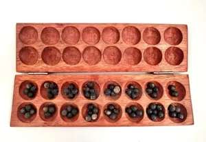 Hand-Made Omweso Board Game With Natural Black Seeds 5