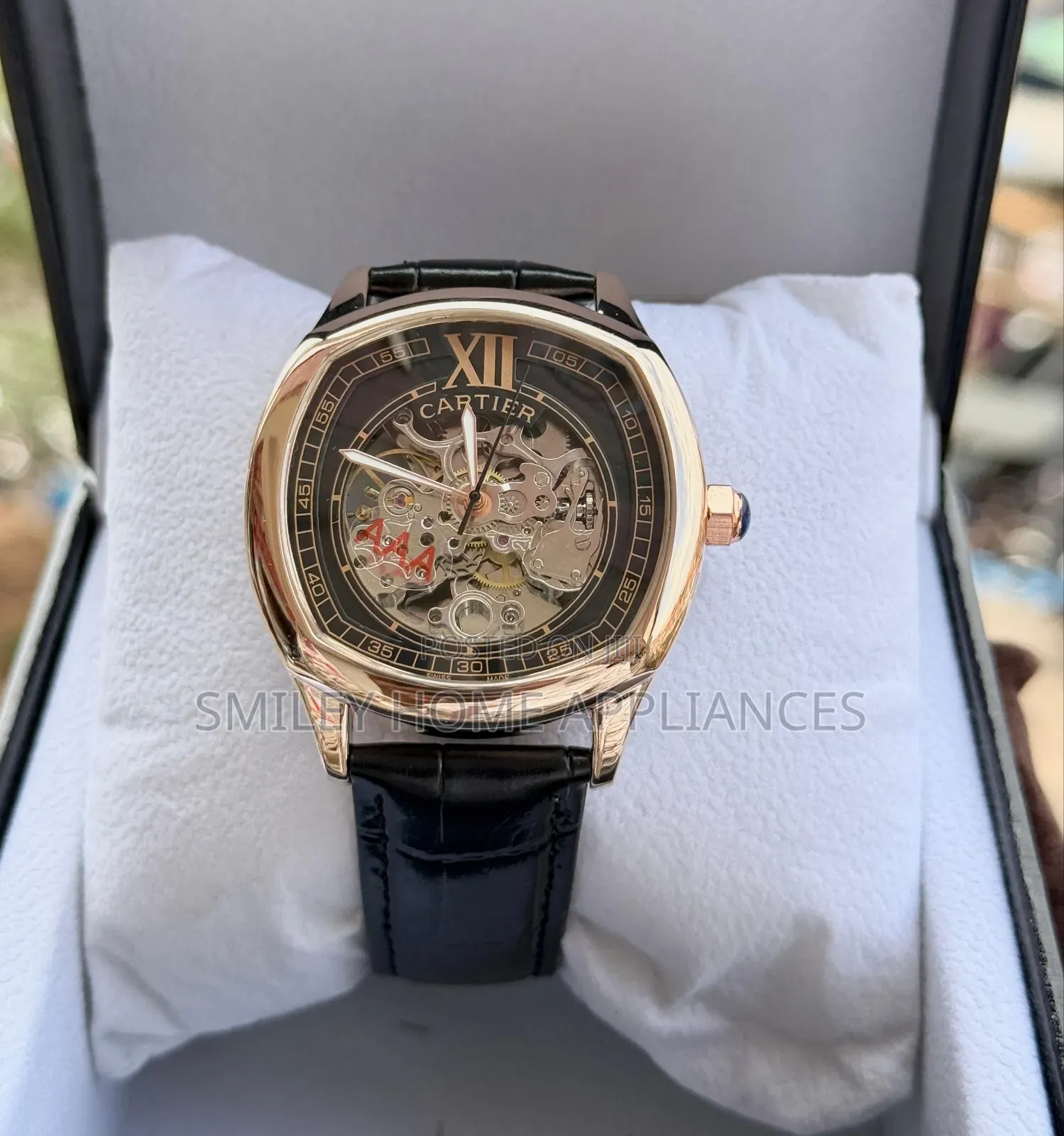 Cartier Men's Black Leather Strapped Time Piece at Discount