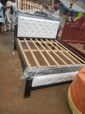 Fabric Bed Five by Six White Leater