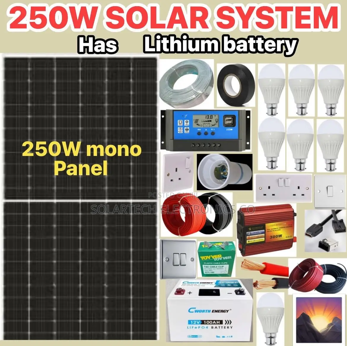 250w Germany Solar System Kit With Lithium Ion Battery