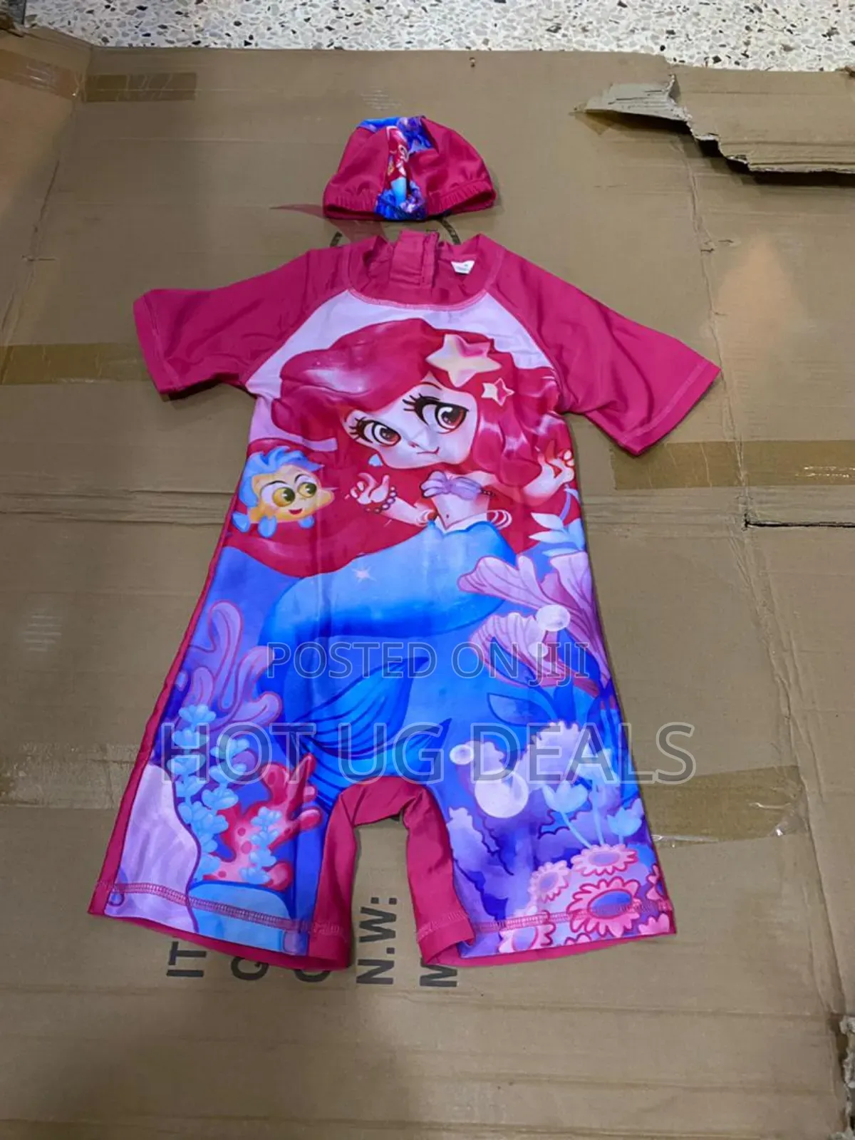 Girls Swimming Costume One Piece With Cap - Multicolor Vary