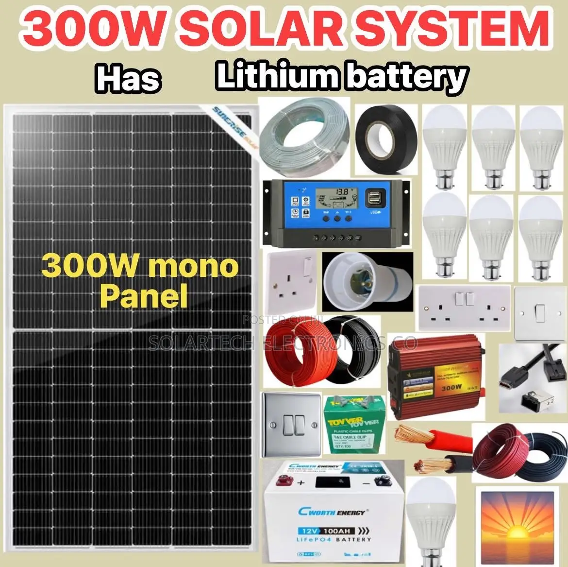 300w Germany Solar System Full Kit With Lithium Ion Battery