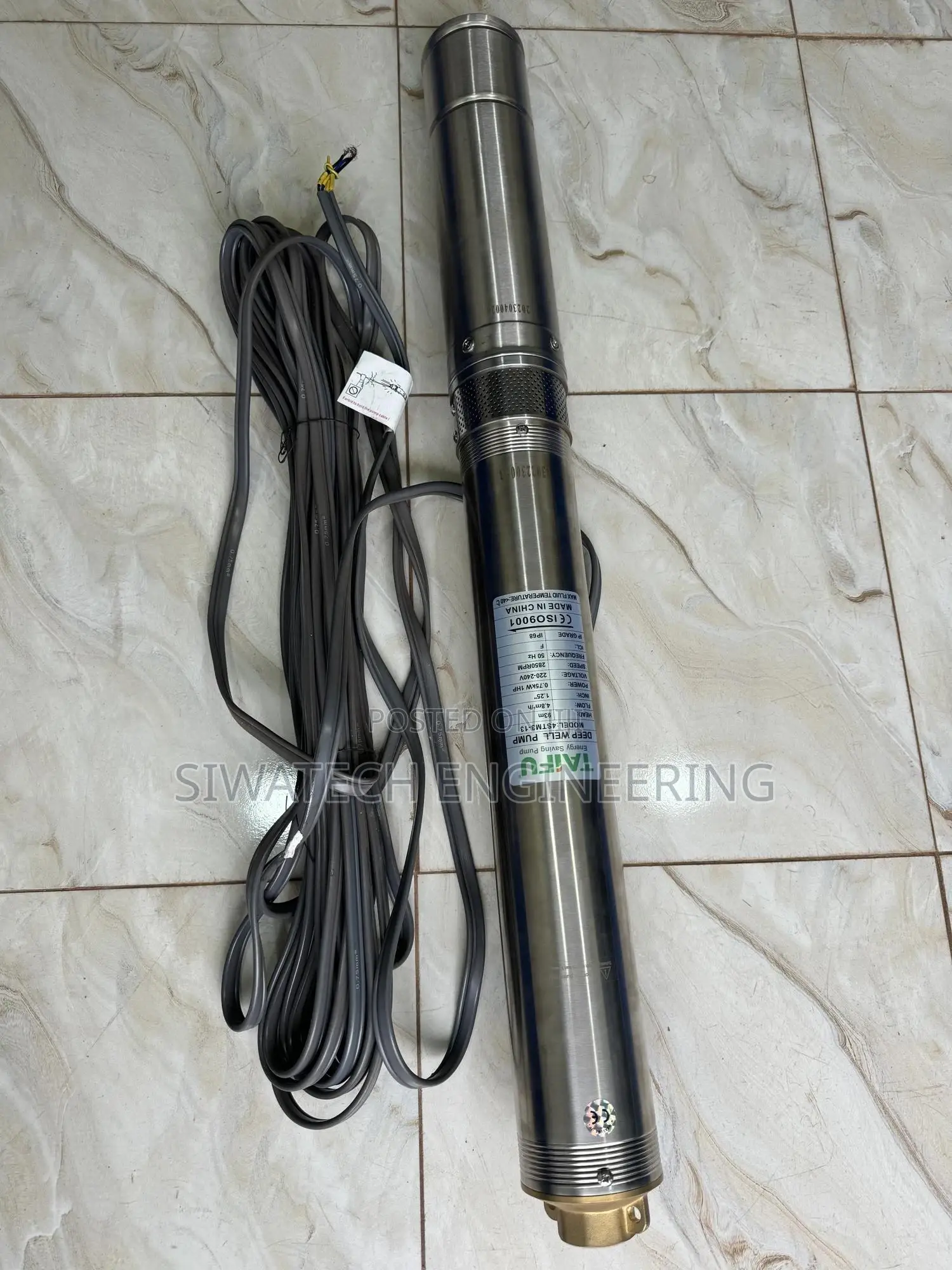 Ac Submersible Water Pump 93m Head With 20m Cable, 1hp 4.8m3
