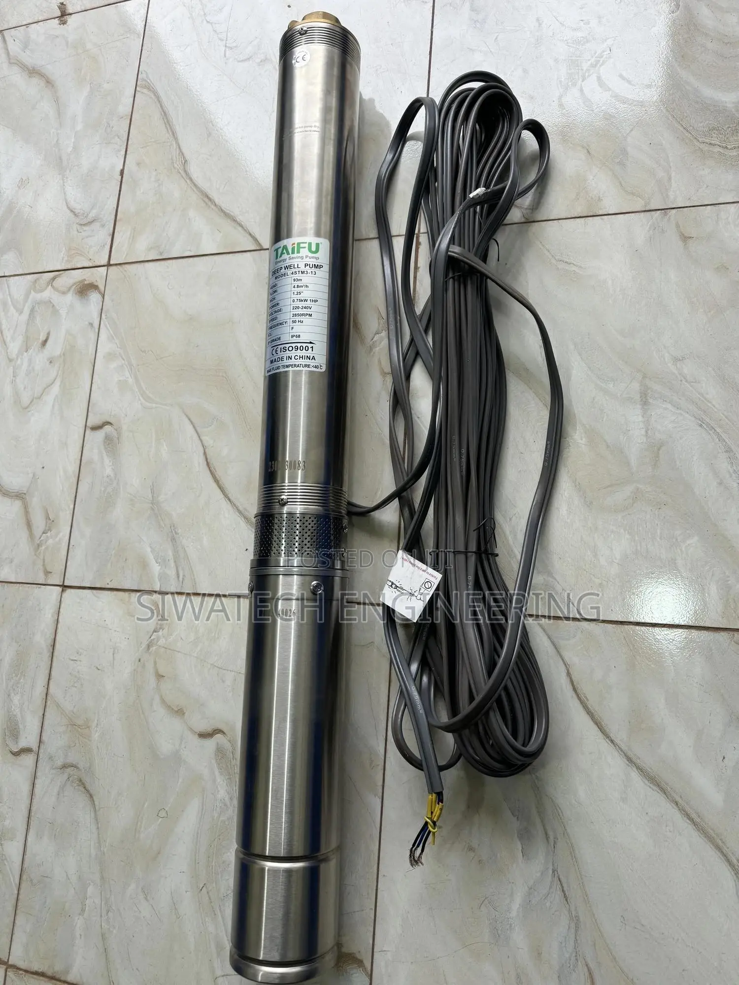 Ac Submersible Water Pump 93m Head With 20m Cable, 1hp 4.8m3