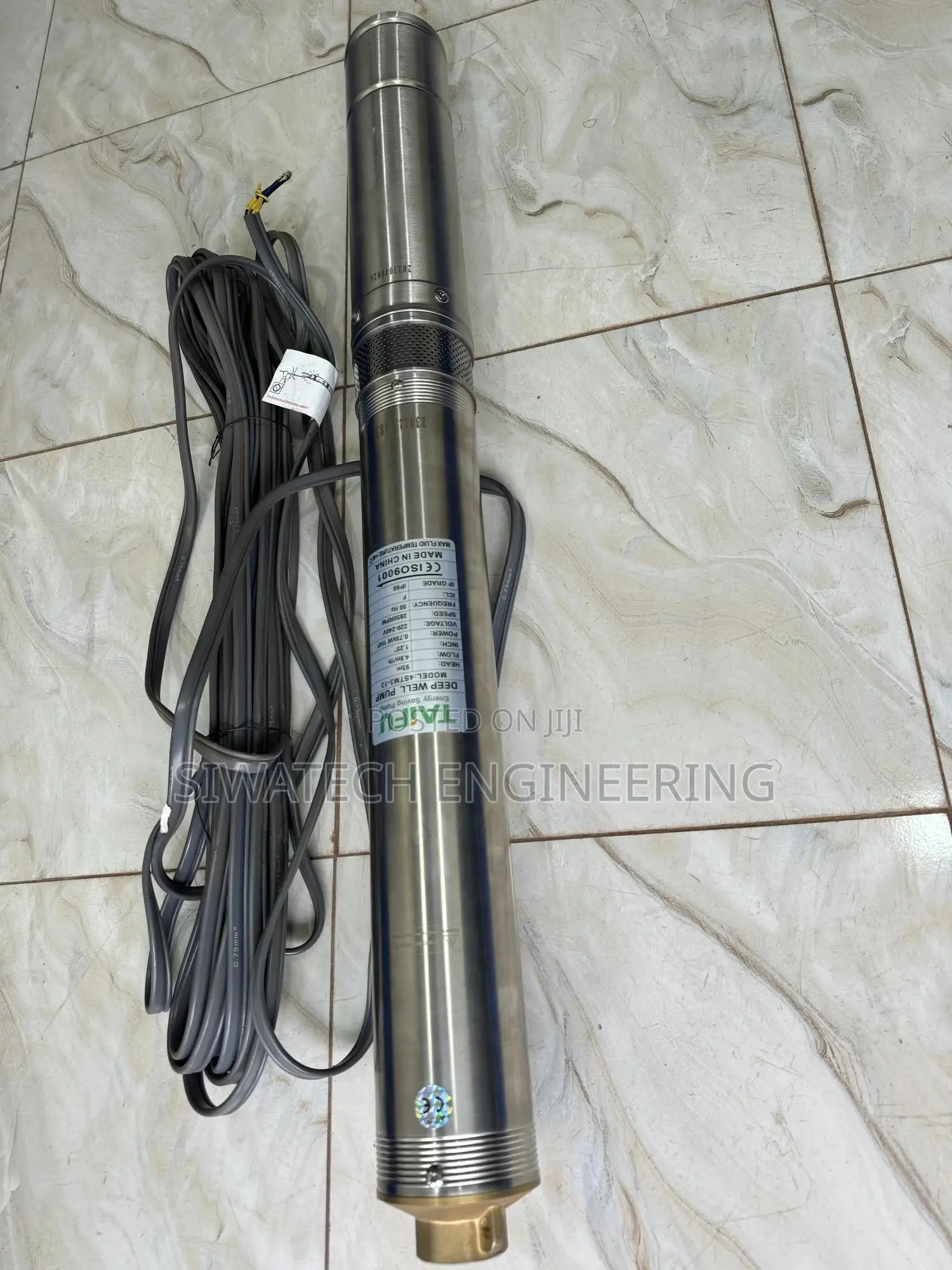 Ac Submersible Water Pump 93m Head With 20m Cable, 1hp 4.8m3