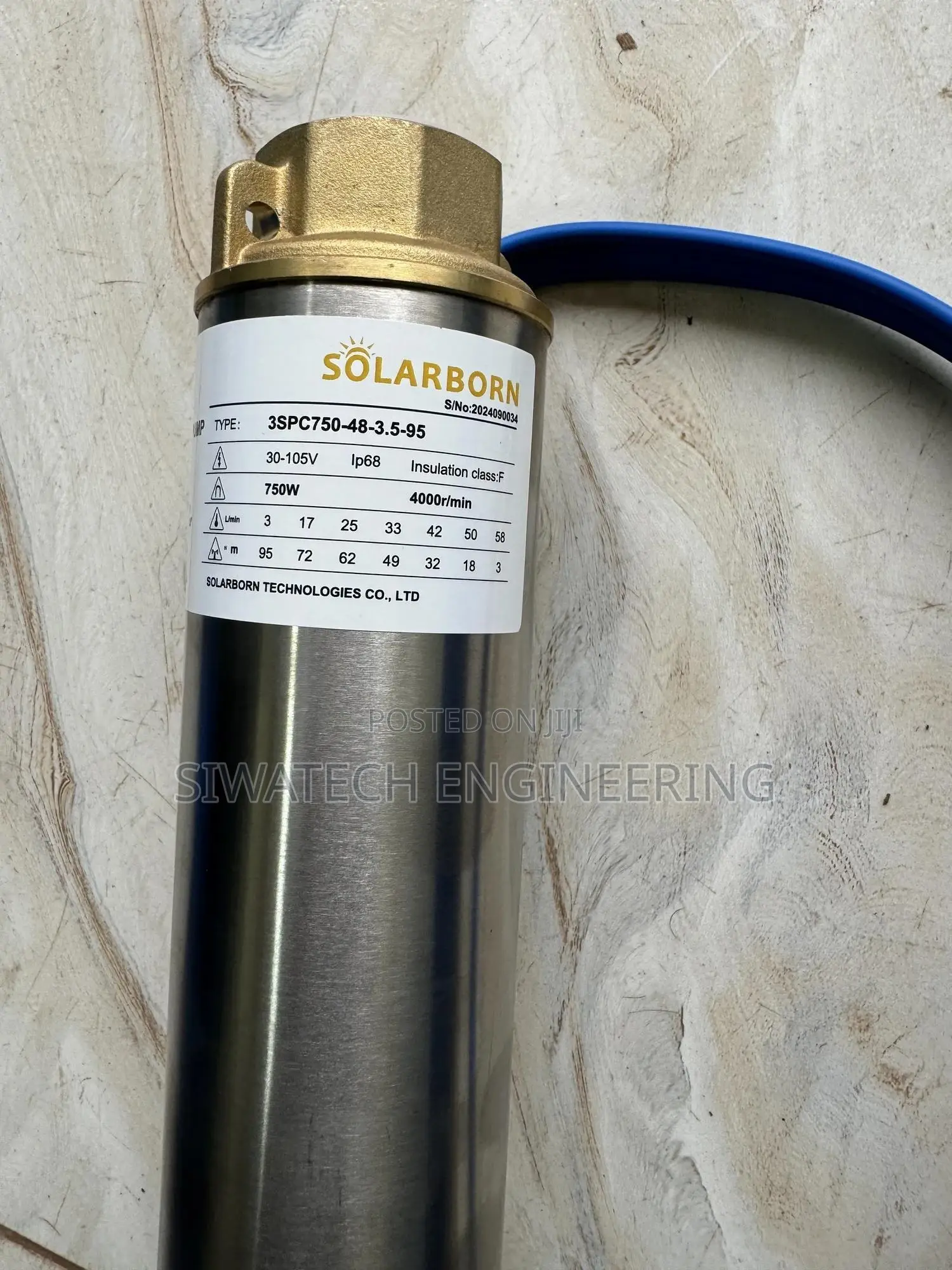80m Head Solar Submersible Pump, 600w Solarbone, 3cubics