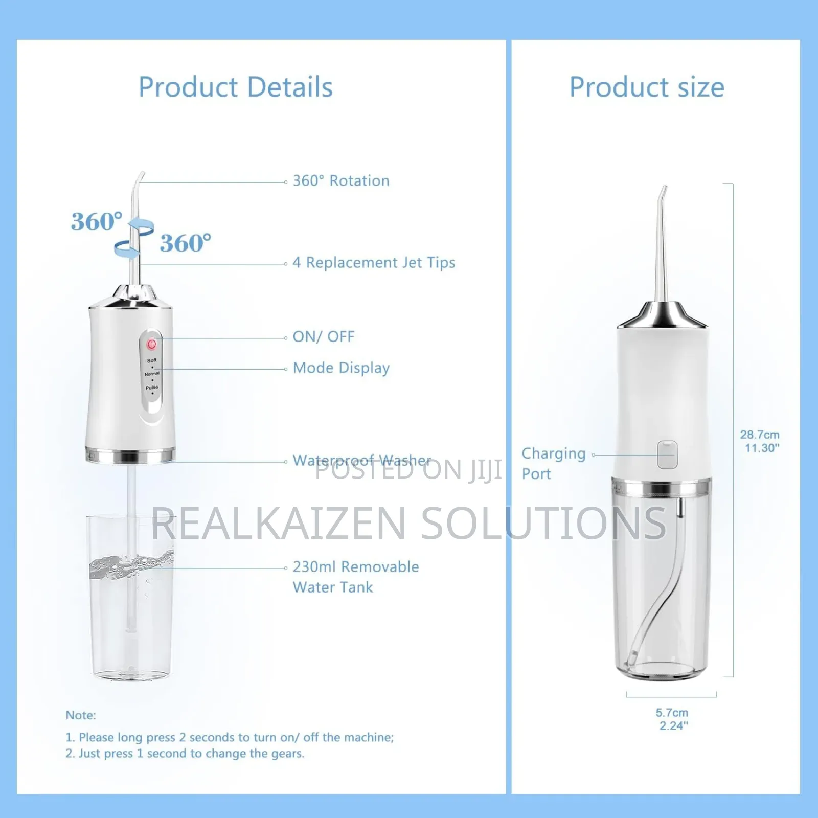 Portable 230ml Dental Water Flosser| 3 Modes| 4 Nozzles