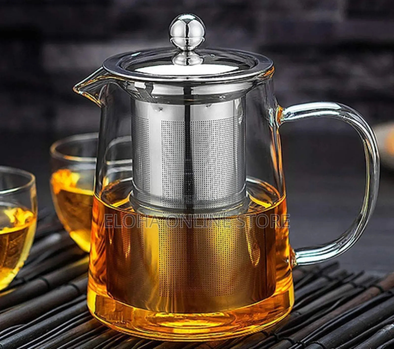 950ml Transparent Round Glass Tea Kettle With Strainer