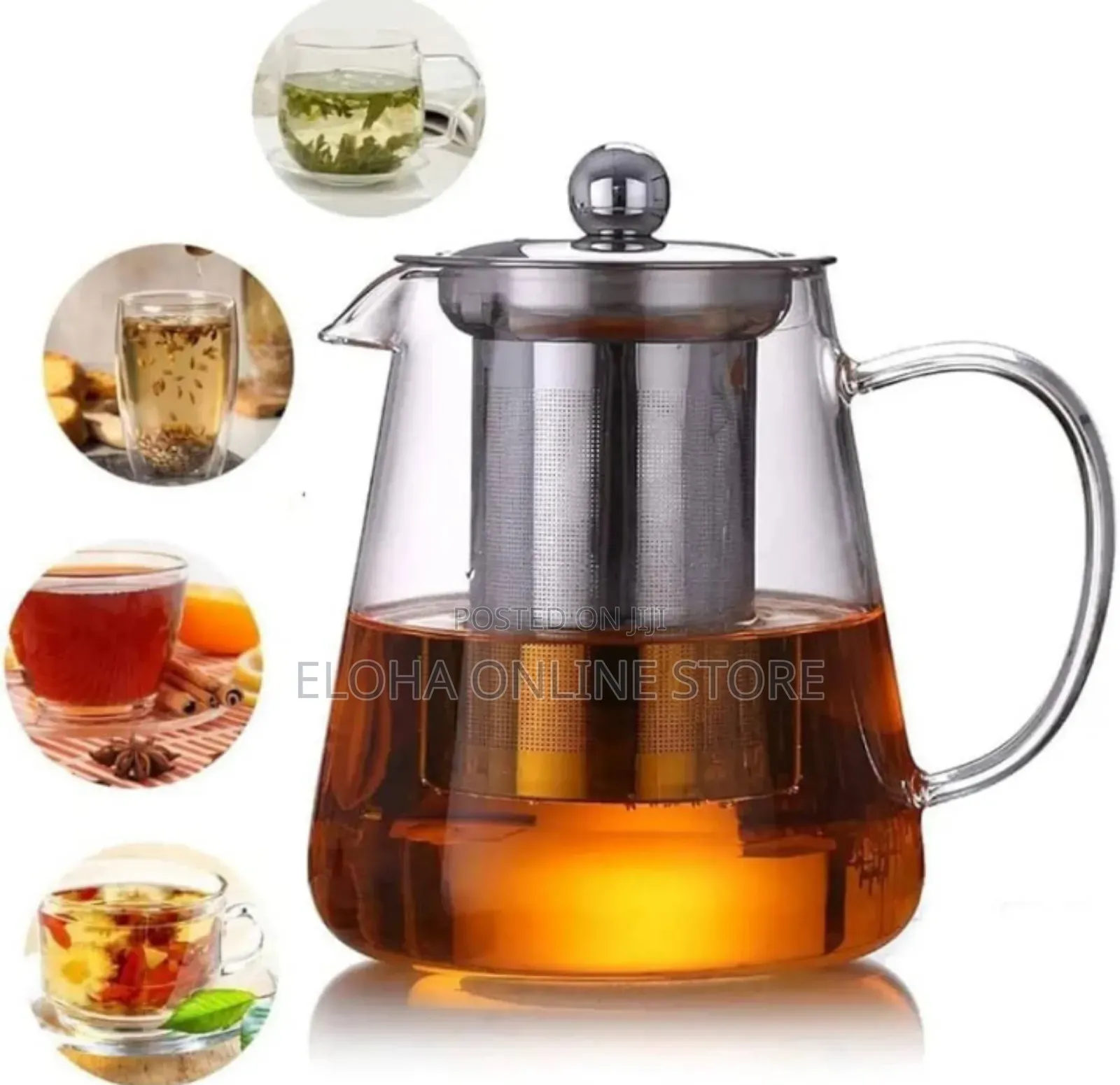 950ml Transparent Round Glass Tea Kettle With Strainer