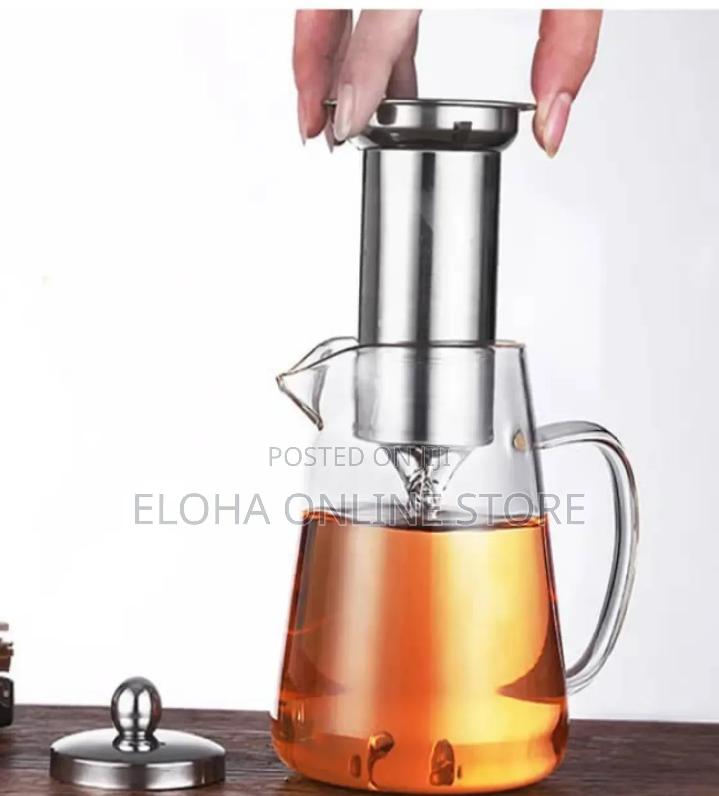 950ml Transparent Round Glass Tea Kettle With Strainer