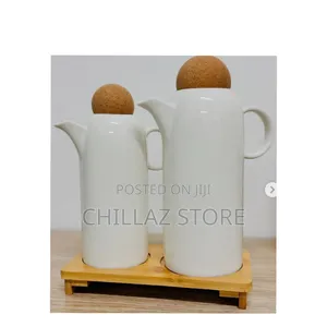 2 PCS Ceramic Teapots With Wooden Bases and Covers.