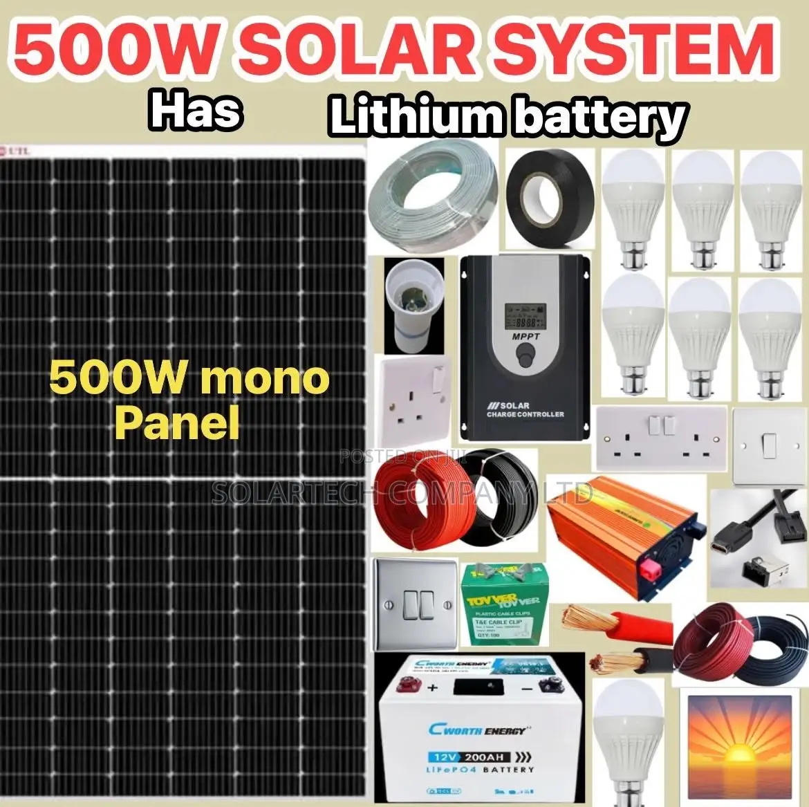 500w Germany Solar System Kit With Lithium Ion Battery