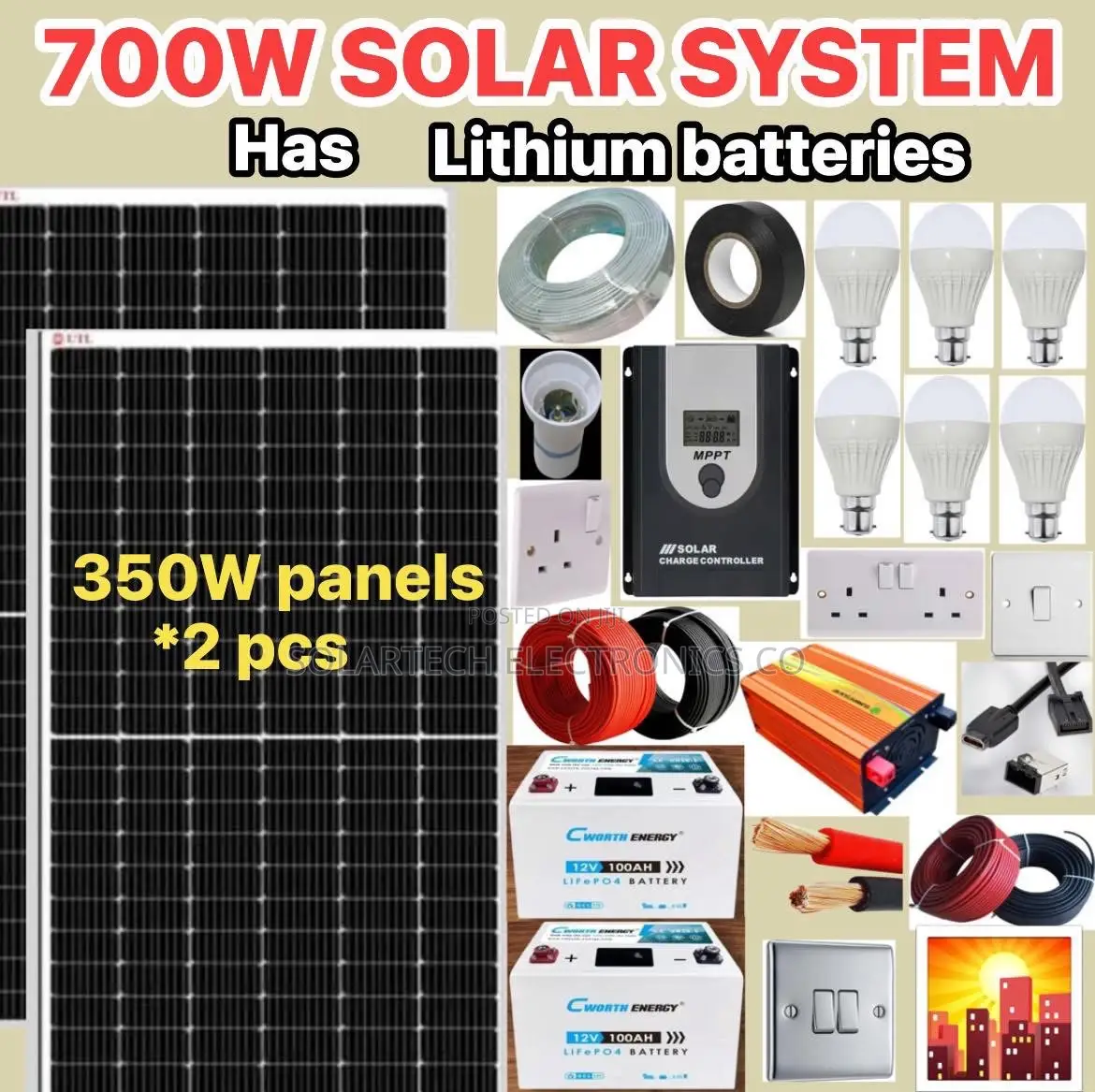 700w Germany Solar System Kit With Lithium Ion Battery
