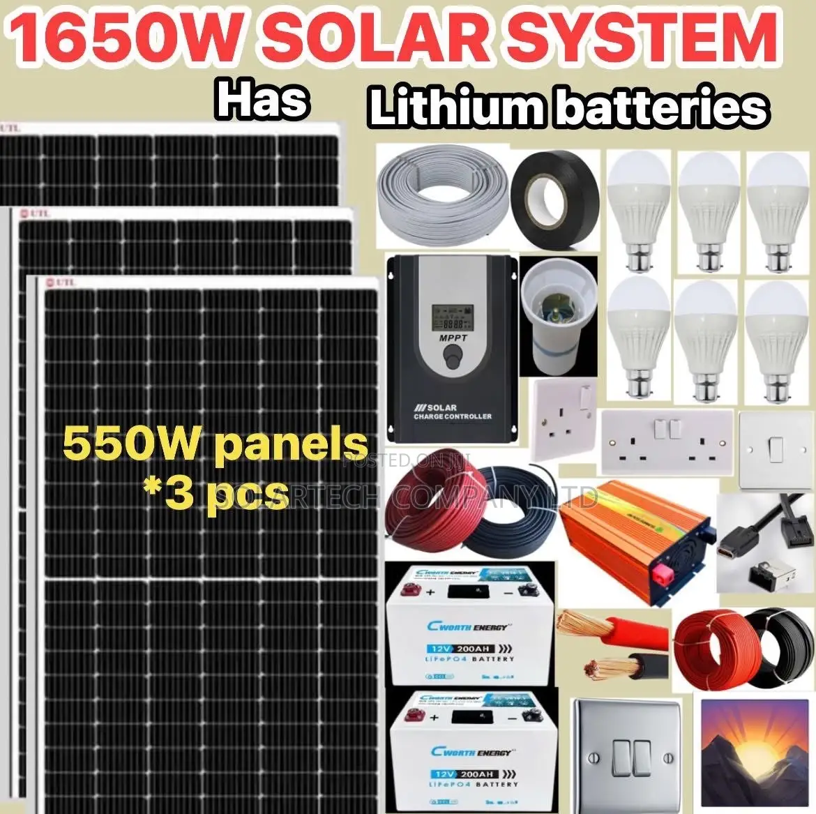 1650w Germany Solar System Kit With Lithium Ion Batteries