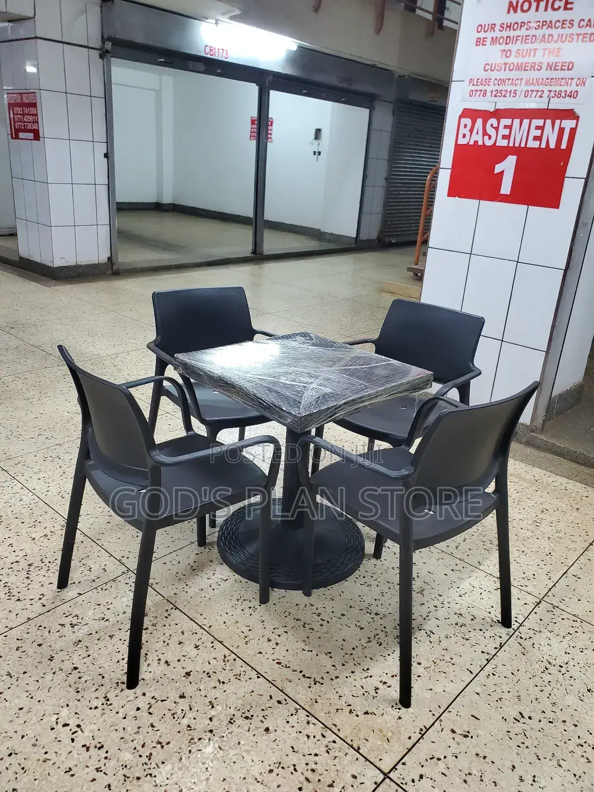 Plastic Square Table and Black Chairs Armed Set