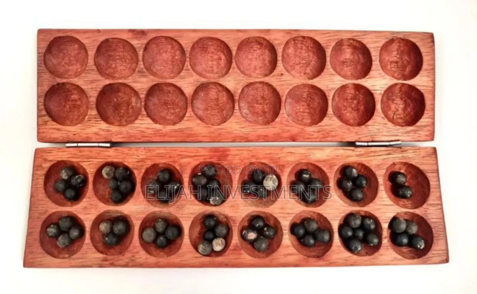 Hand-Made Omweso Board Game With Natural Black Seeds
