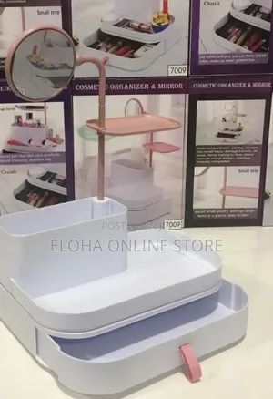 Multi-Tiered Cosmetic Organizer With a Rotating Mirror