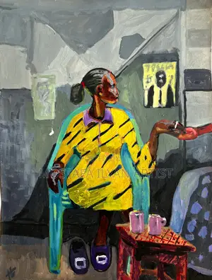 Photo - Girle Siting on Blue Chair Paintings on Paper A2 Size
