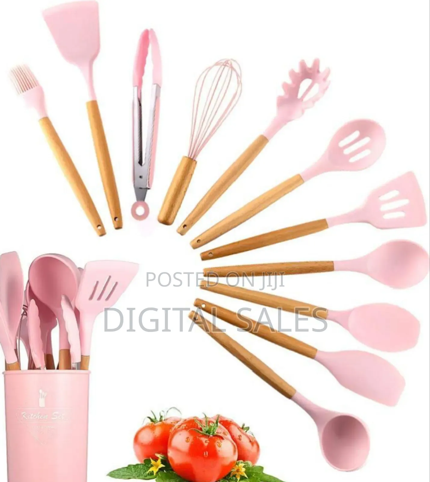 11 Piece Silicone Kitchen Cooking Utensils Set - Pink