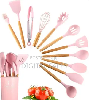 11 Piece Silicone Kitchen Cooking Utensils Set - Pink