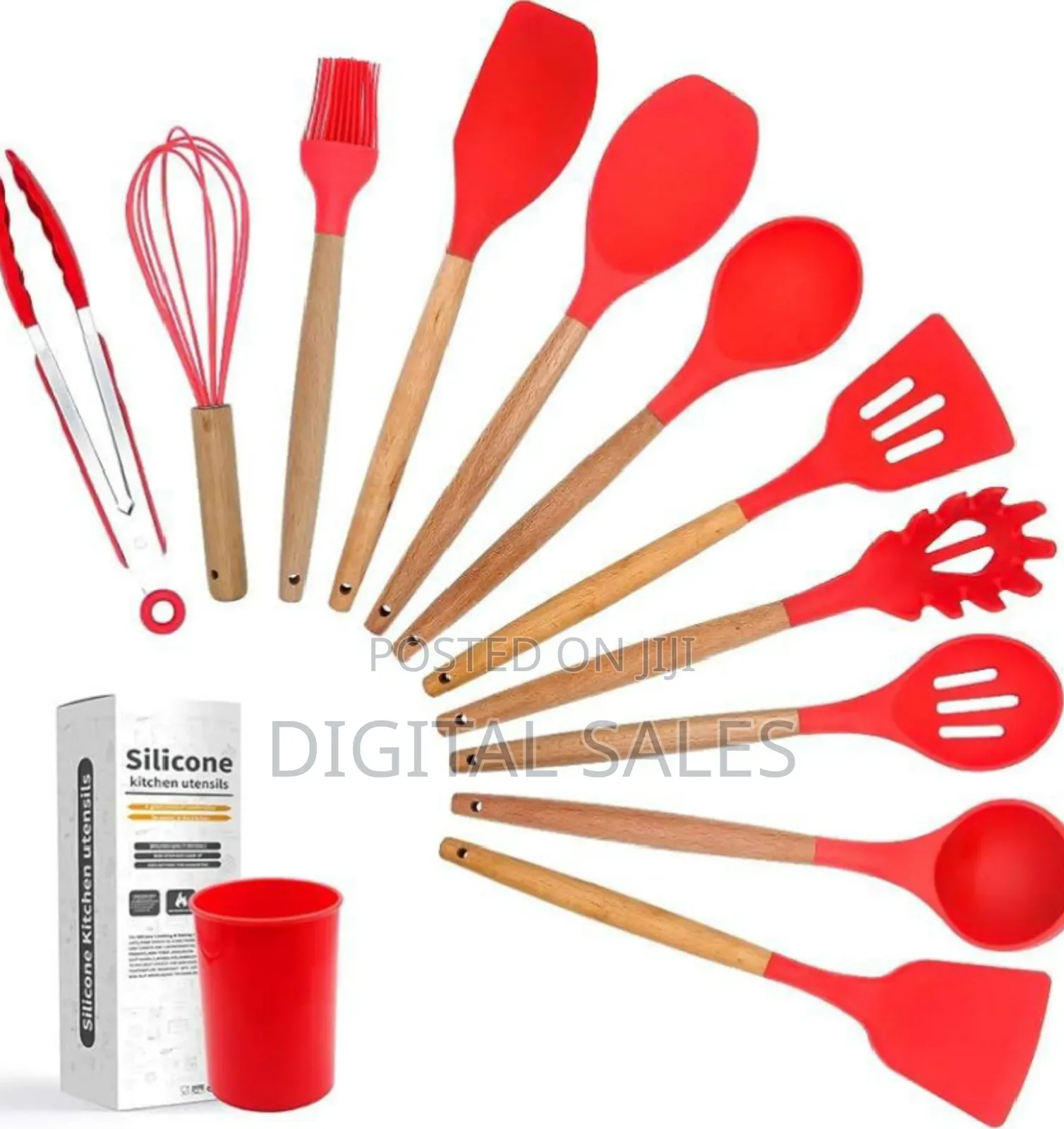 11 Piece Silicone Kitchen Cooking Utensils Set - Red