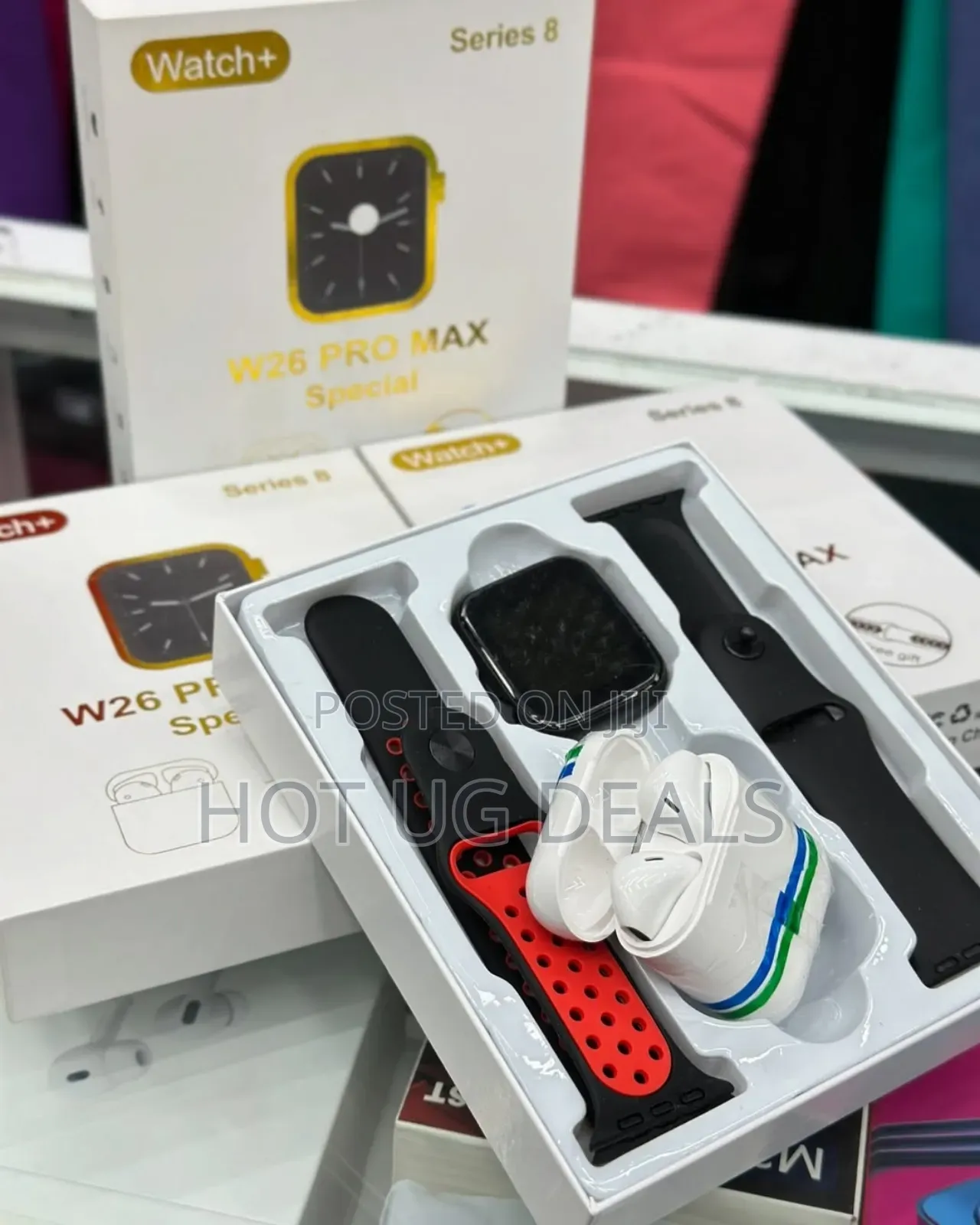 W26 Pro Max Smartwatch Series 8 Combo With Airpods, Watch - Black
