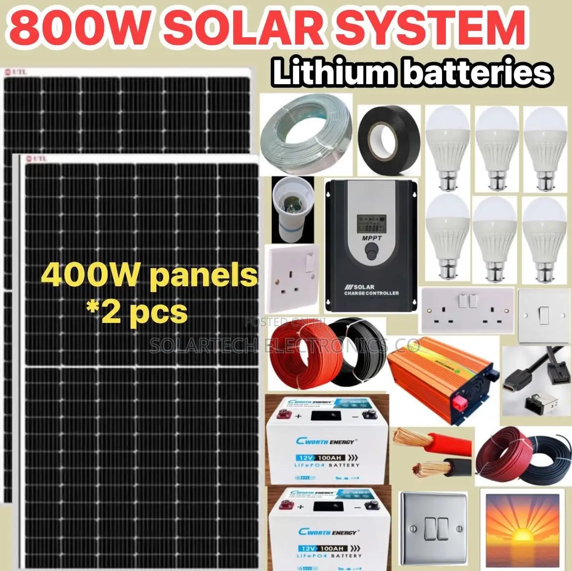 800w Solar Energy System Kit /Includes Lithium Ion Batteries