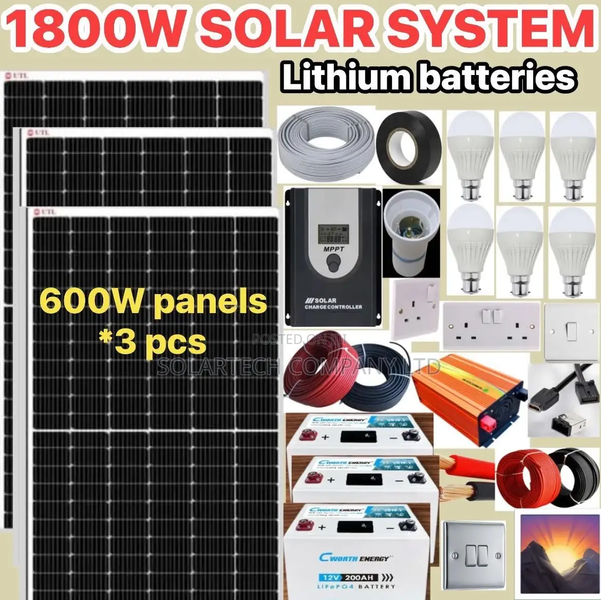 1800w Solar Energy System / Includes Lithium Ion Batteries