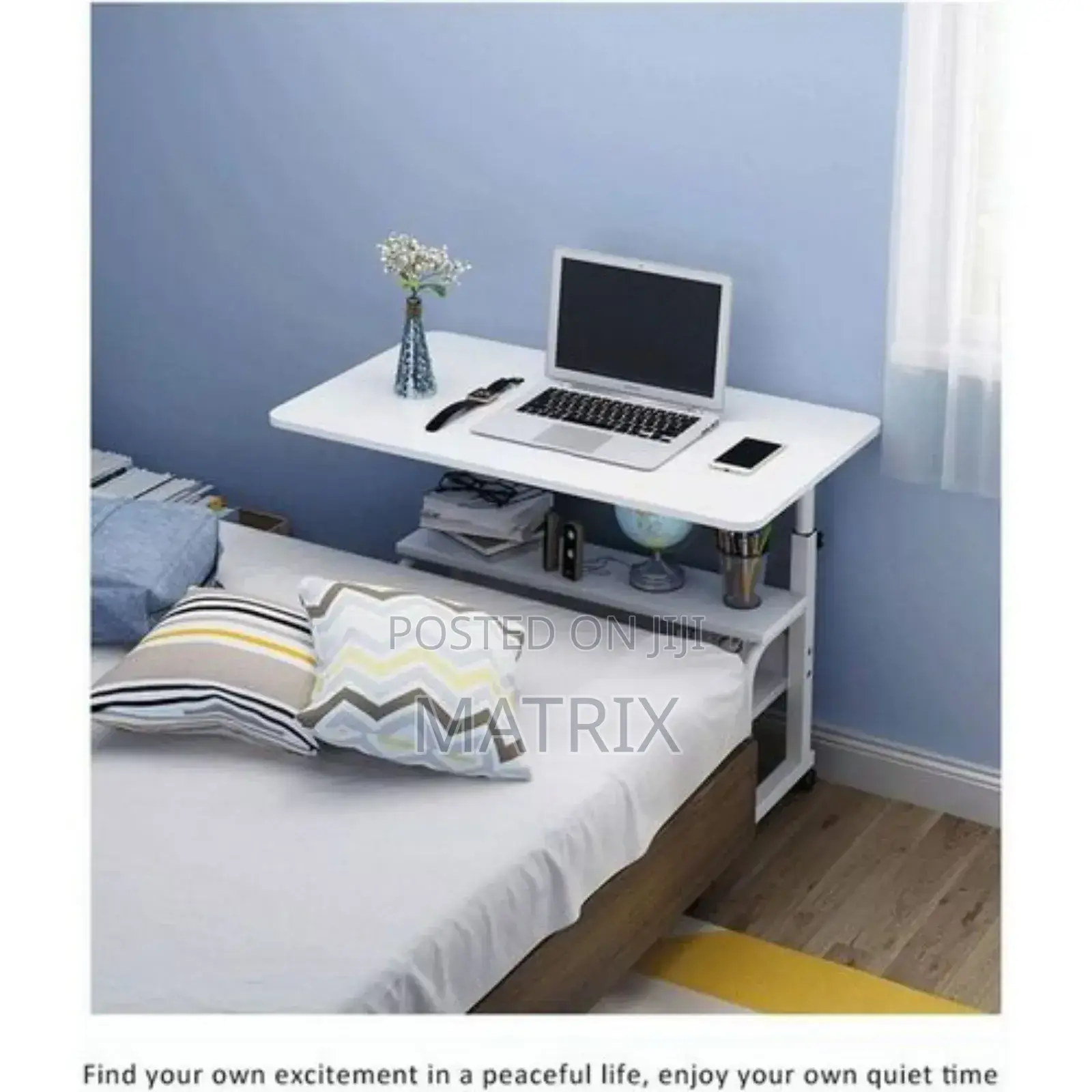 Adjustable Overbed Mobile Computer Work Table Workstation