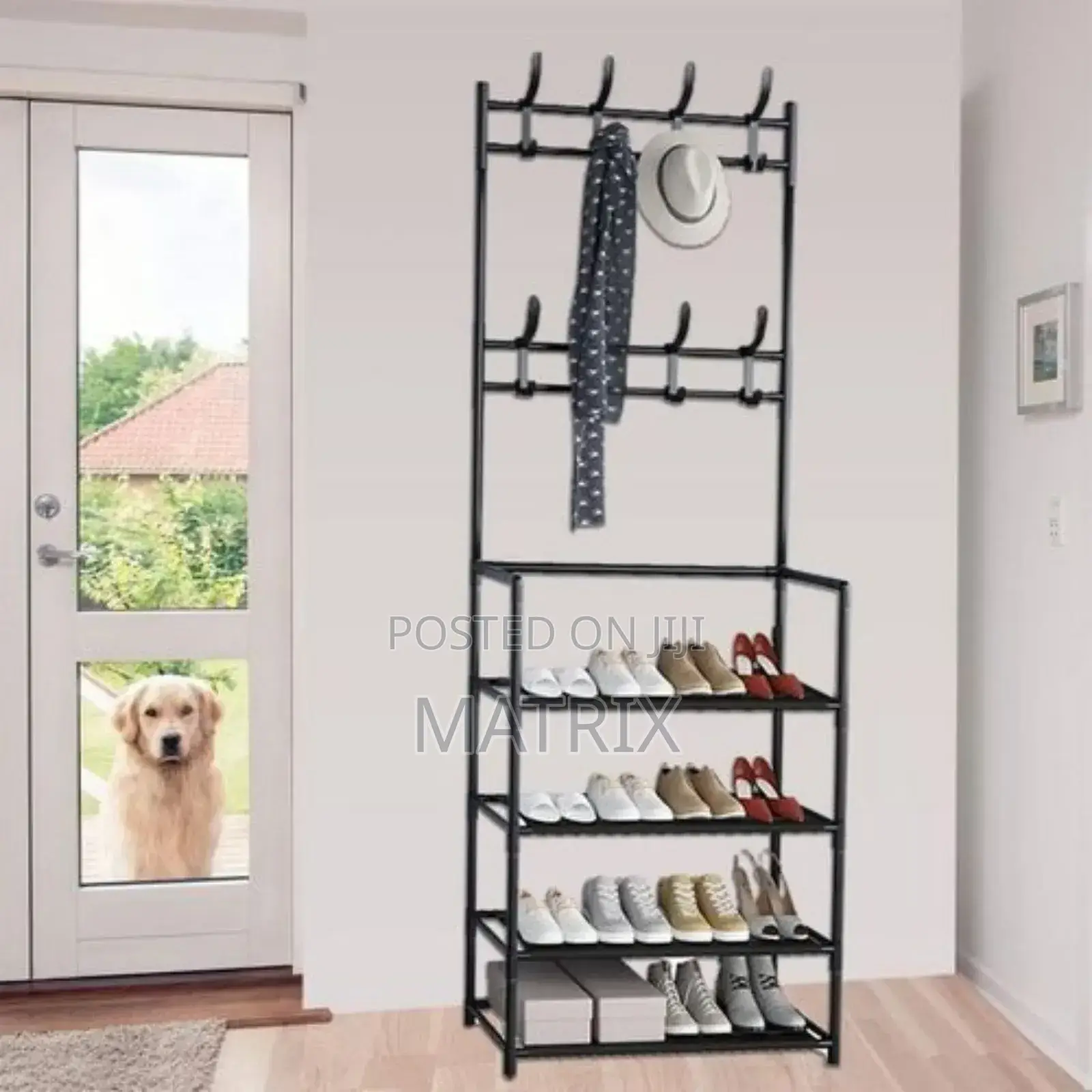 5-Tier Shoe Shelf and 8 Adjustable Metal Hooks Coat Rack