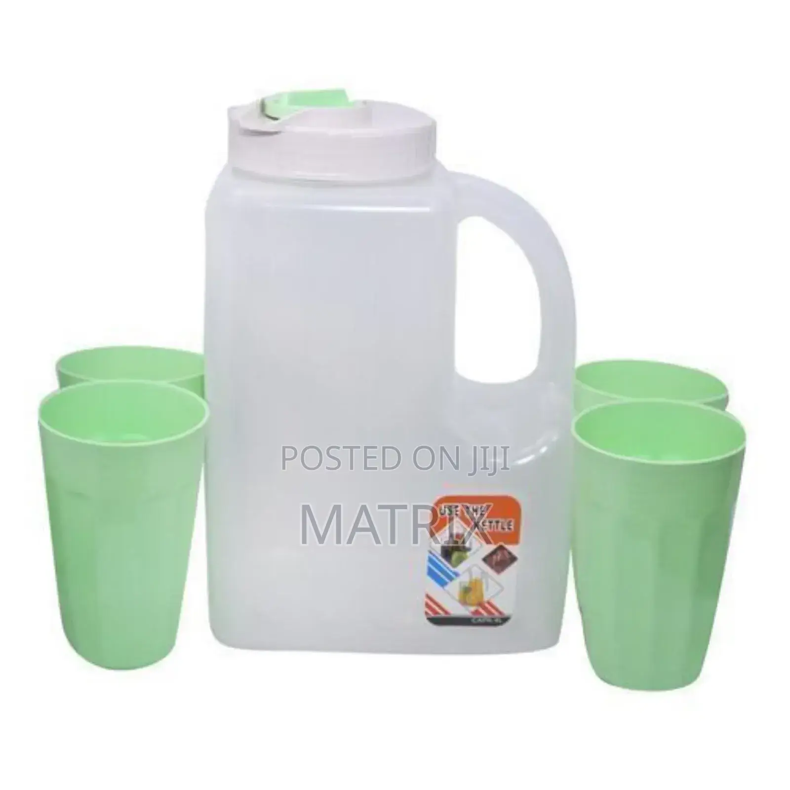 Plastic Water Fridge Bottle With 3 Multi Colour Glasses, 4l