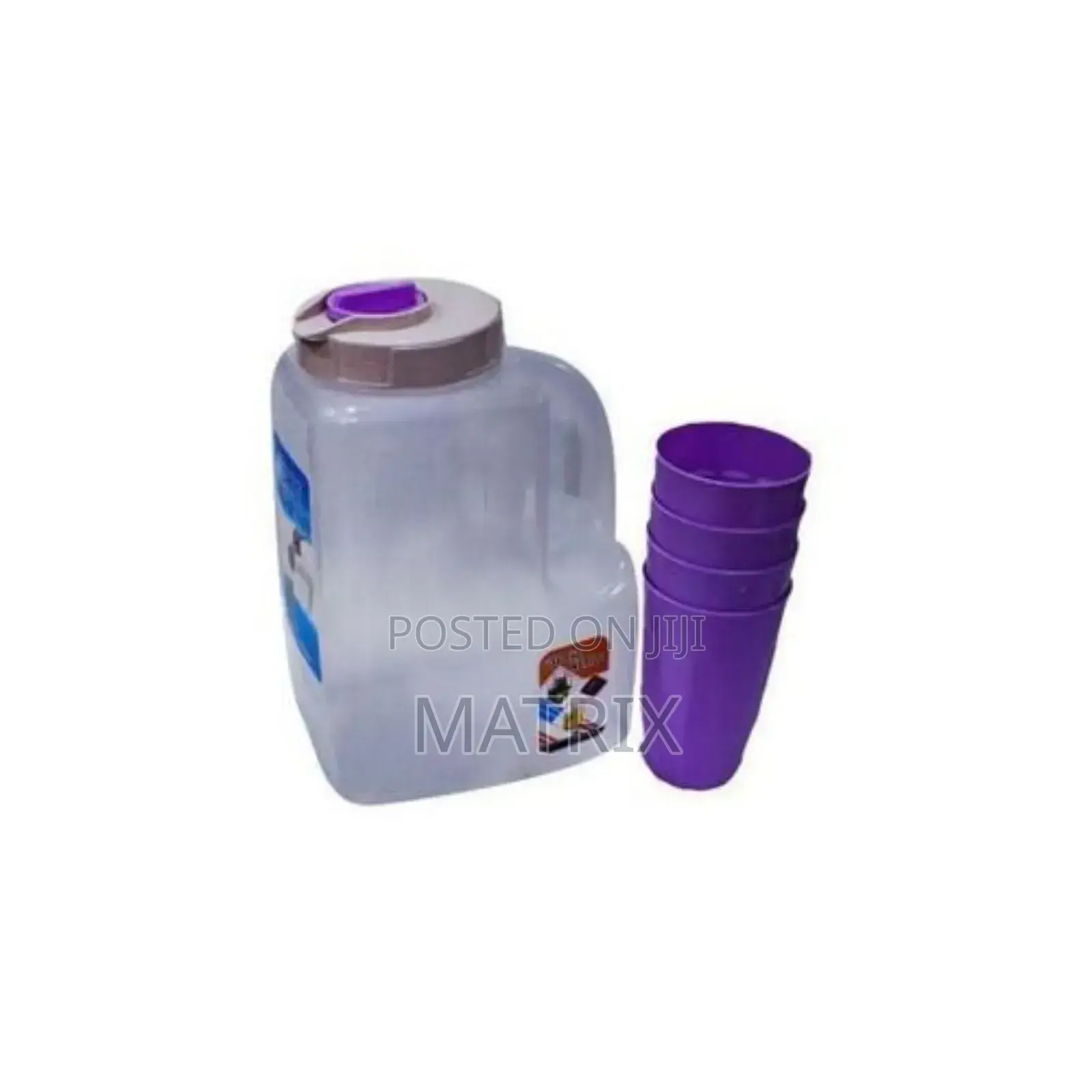 Plastic Water Fridge Bottle With 3 Multi Colour Glasses, 4l