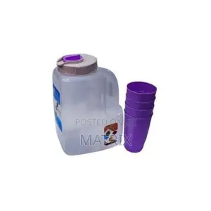 Plastic Water Fridge Bottle With 3 Multi Colour Glasses, 4l