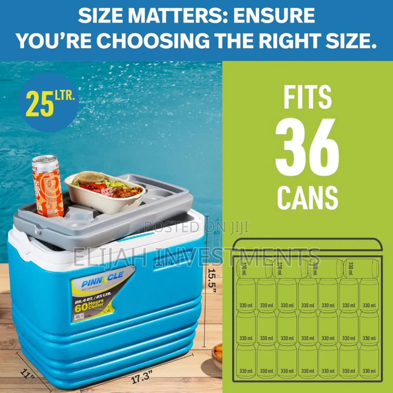 Pinnacle Insulated Water Cooler Ice Chiller Box 25l,Blue.