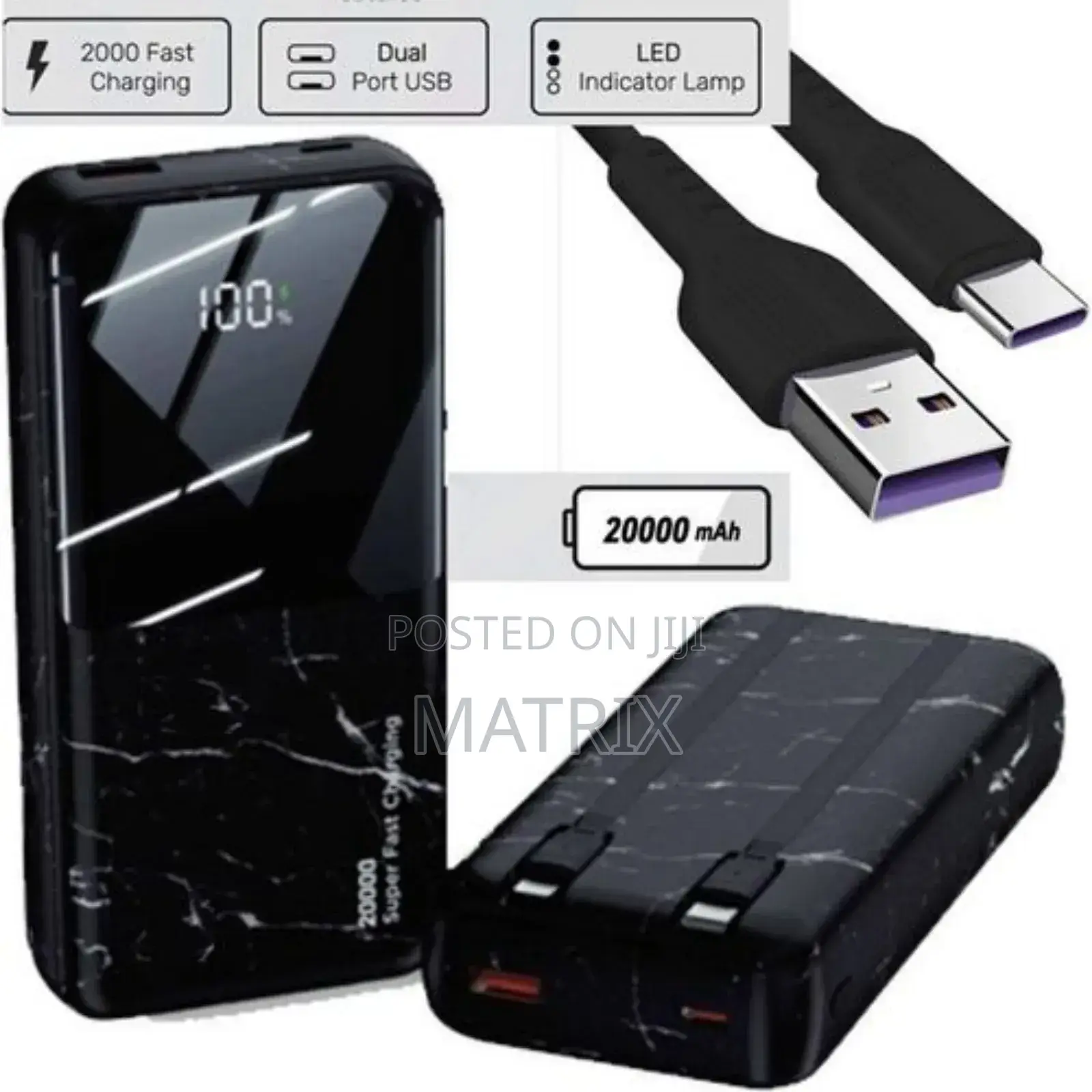 Power Bank 20000mah 3 in 1 Cables Pd 22.5w - Black