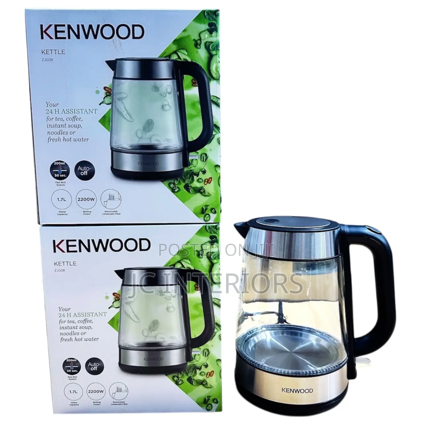 Kenwood 2200w 1.7 Litre Glass Cordless Kettle at 250,000/=