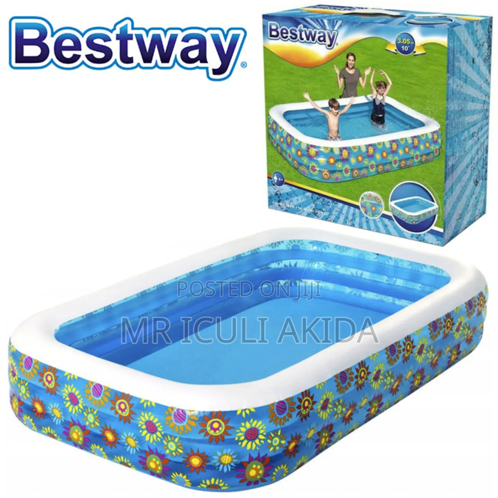 Bestway 10ft(3mtr)Rectangular 3ring Inflatable Swimming Pool