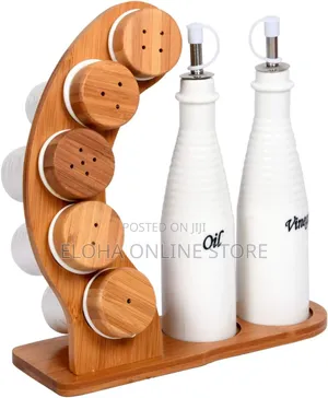 Set of 7 Cruets With Bamboo Rack