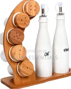 Set of 7 Cruets With Bamboo Rack