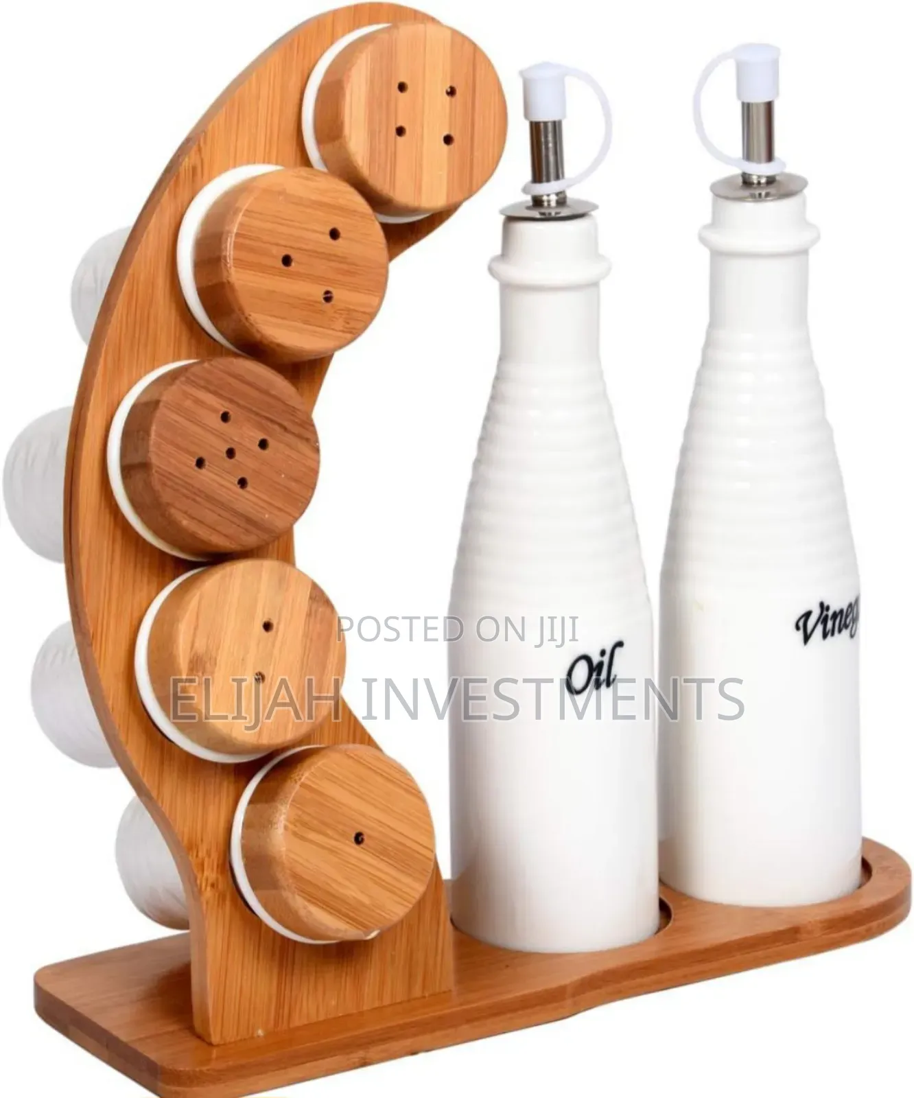 Set of 7 Cruets With Bamboo Rack