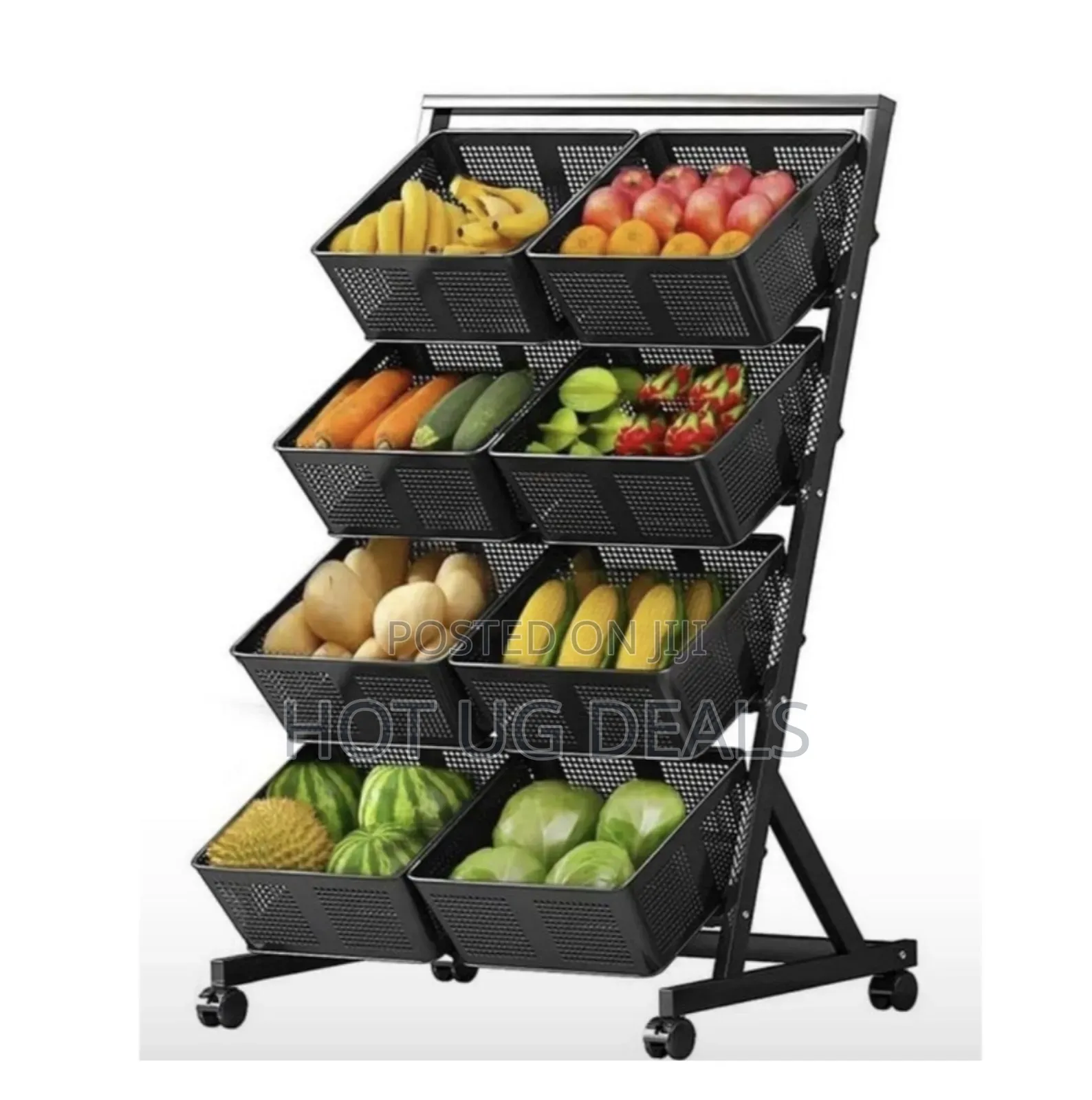 4-tier Kitchen Fruit Vegetable Mesh Storage Rack With Wheels