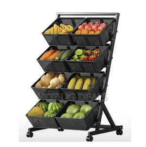 4-tier Kitchen Fruit Vegetable Mesh Storage Rack With Wheels