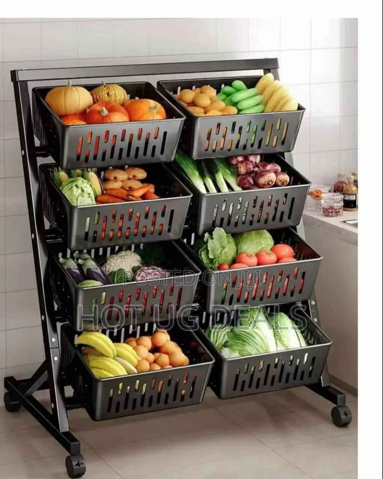 4-tier Kitchen Fruit Vegetable Mesh Storage Rack With Wheels