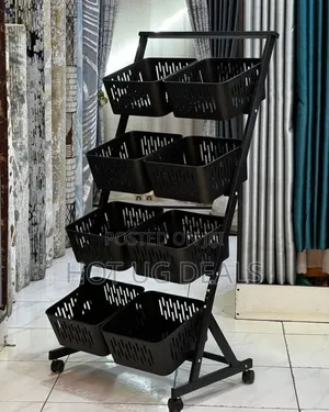 4-tier Kitchen Fruit Vegetable Mesh Storage Rack With Wheels