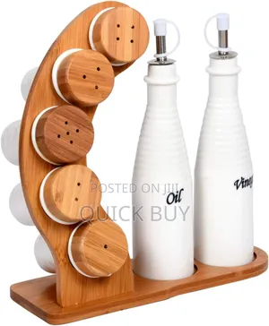 Set of 7 Cruets With Bamboo Rack