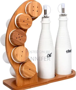 Set of 7 Cruets With Bamboo Rack