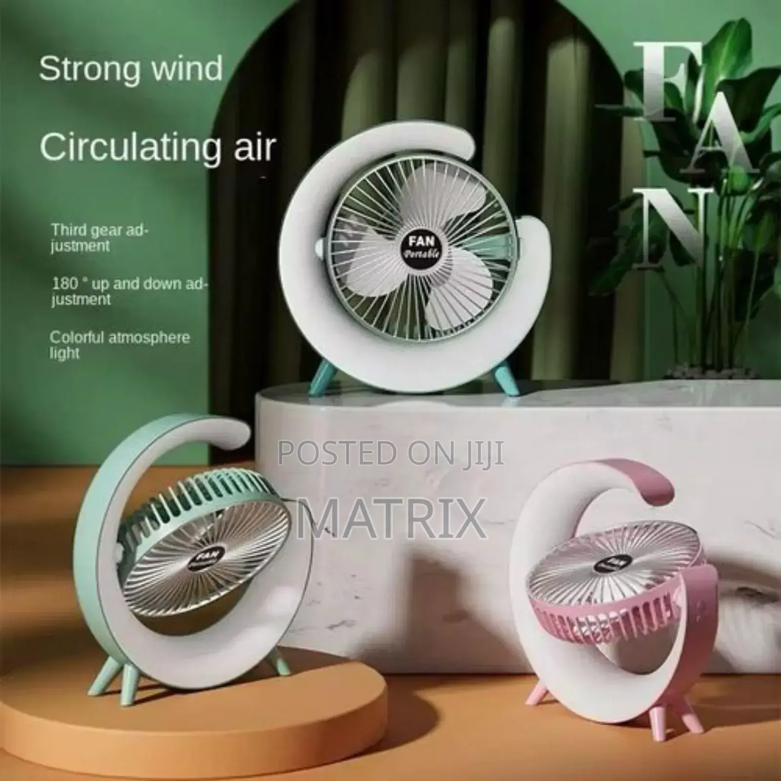 Rechargeable Small Fan With Night Light, Powerful Airflow