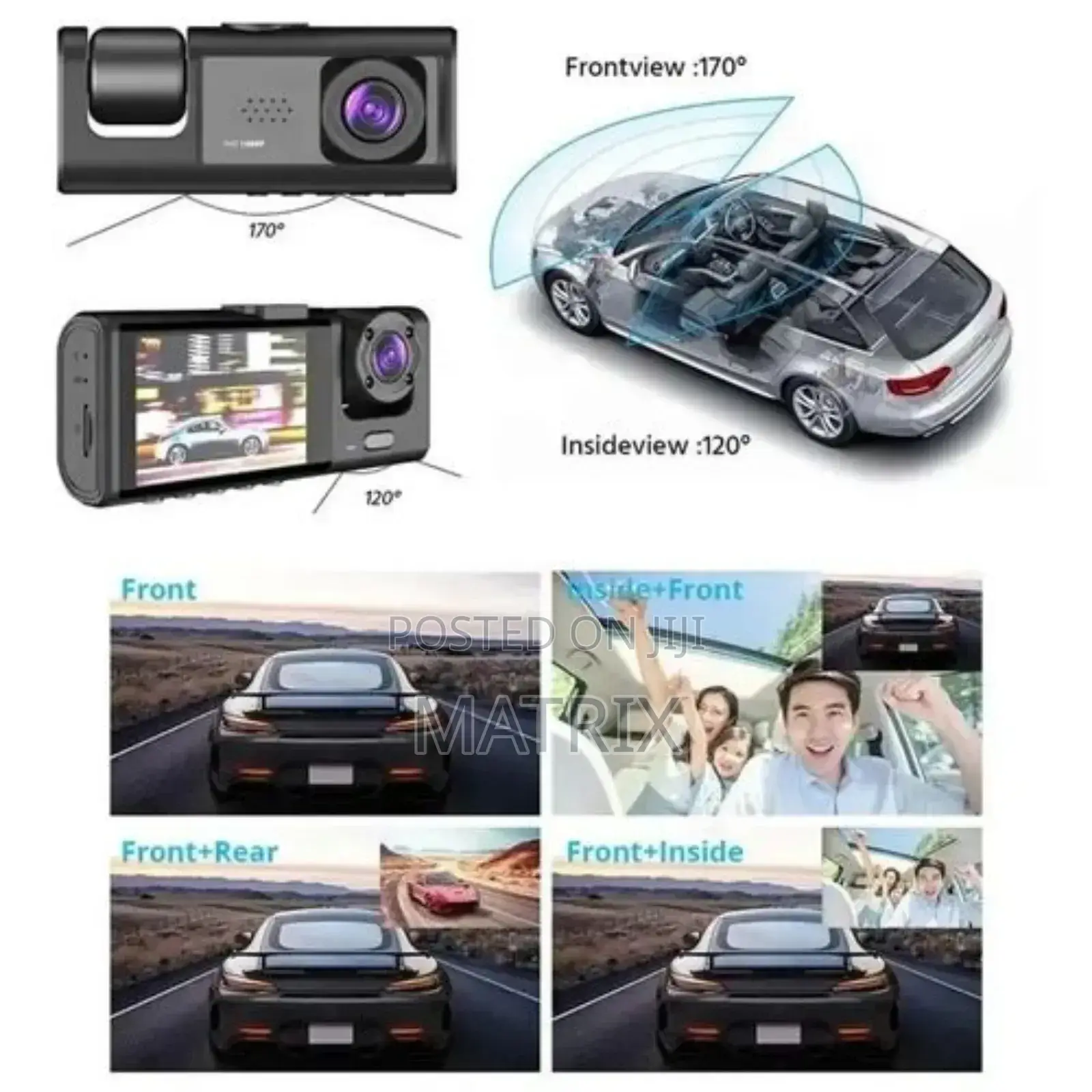 3 in 1 Lens Dash Cam for Car Front Rear With 32g Tf Card